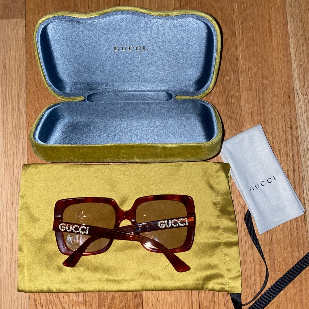 Gucci Oversized Rhinestone Logo Sunglasses
